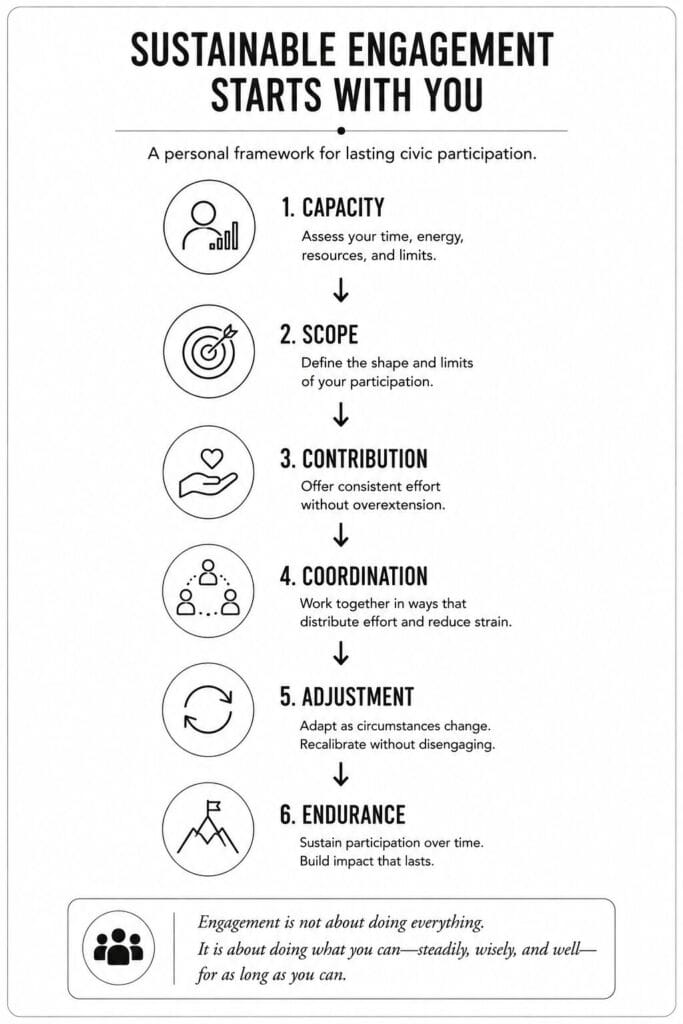 Sustainable Engagement Starts With You. It's about doing what you can--steadily, wisely, and well--for as long as you can.